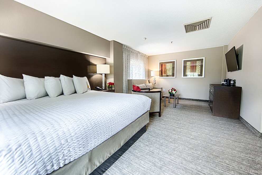 Spacious hotel room with king bed