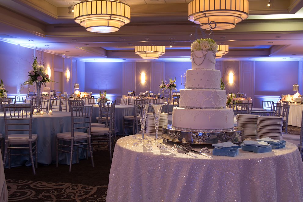Catered wedding cake at Hotel Capstone